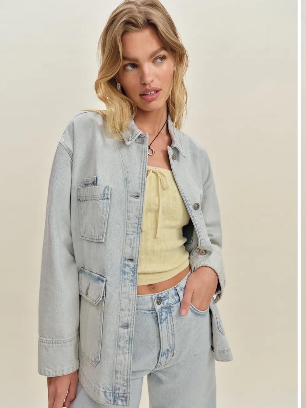 Reformation Callum Light Wash Denim Jacket - Shasta Light Blue Size Small